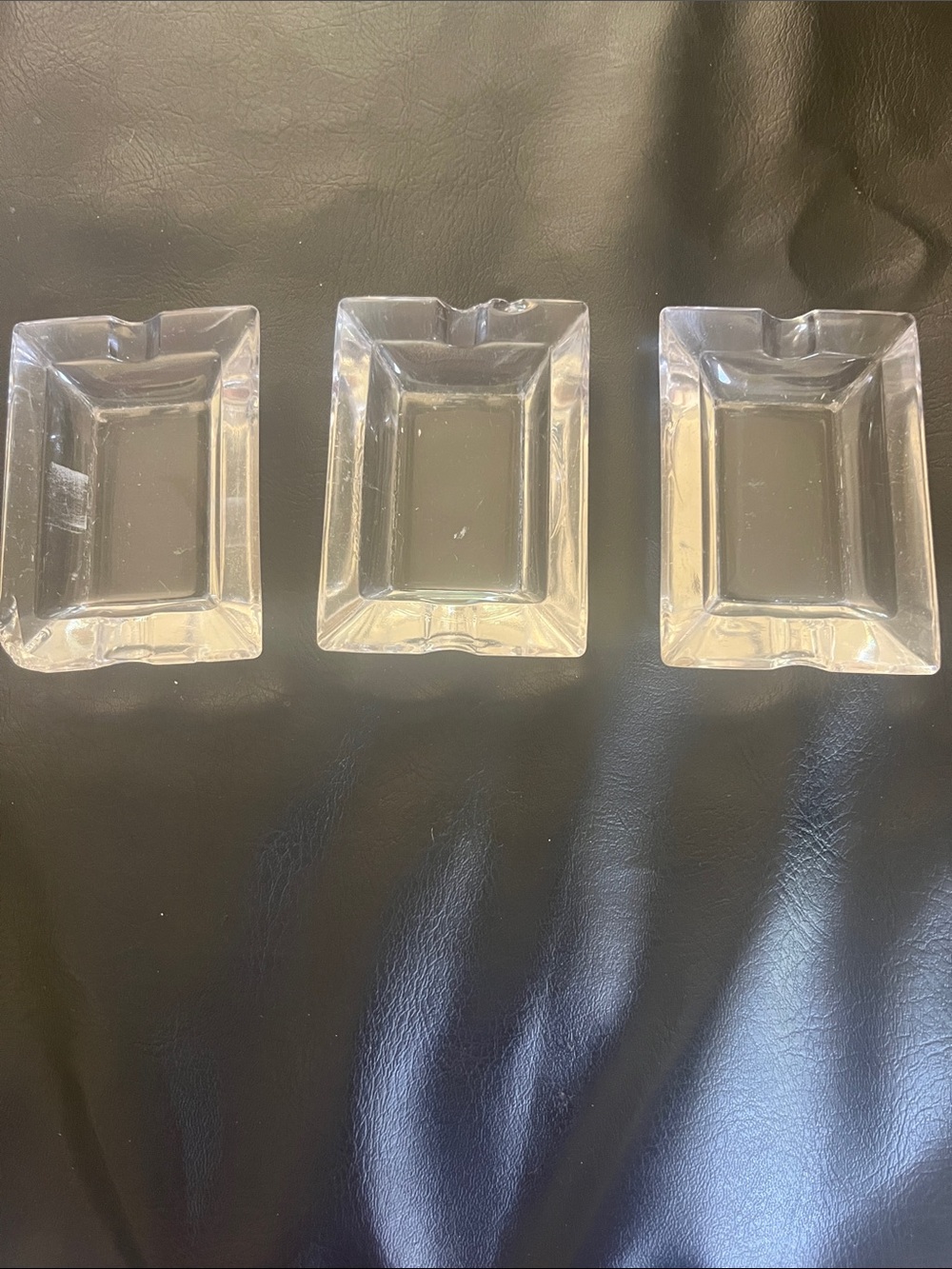 Clear Glass Rectangular Ashtray Trio